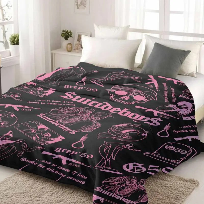 Suicideboys Gothic Pink Skull Theme Flannel Blanket