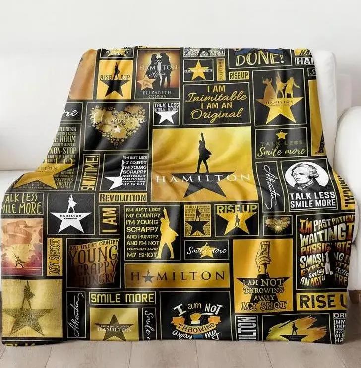 Hamilton Music Throw Classic Quotes and Outline Design Blanket