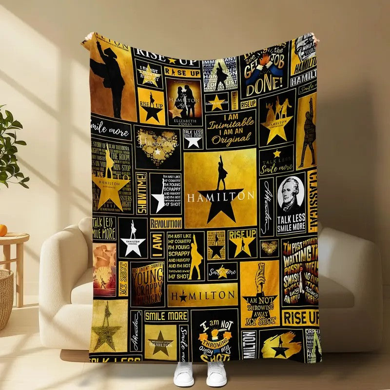 Hamilton Music Throw Classic Quotes and Outline Design  Blanket