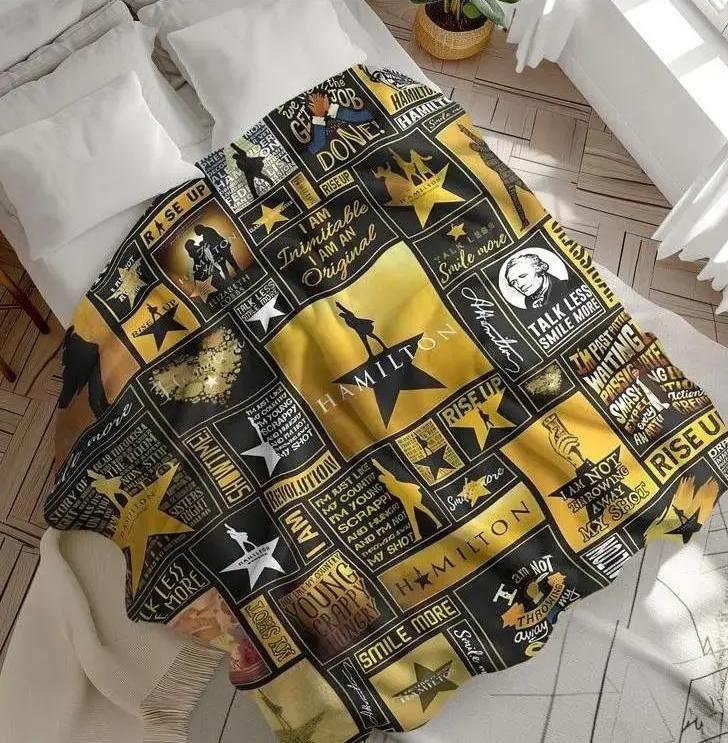Hamilton Music Throw Classic Quotes and Outline Design  Blanket
