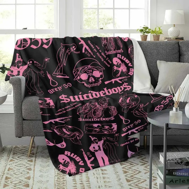 Suicideboys Gothic Pink Skull Theme Flannel Blanket
