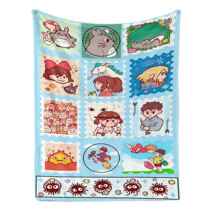 Cute Anime Patchwork Cartoon Stamp Style Cozy Flannel