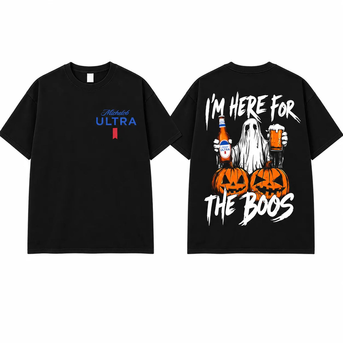 I'm Here For The Boos Funny Halloween Ghost Pumpkin Beer Drinking Vintage Graphic T-Shirt / Sweatshirt / Hoodie