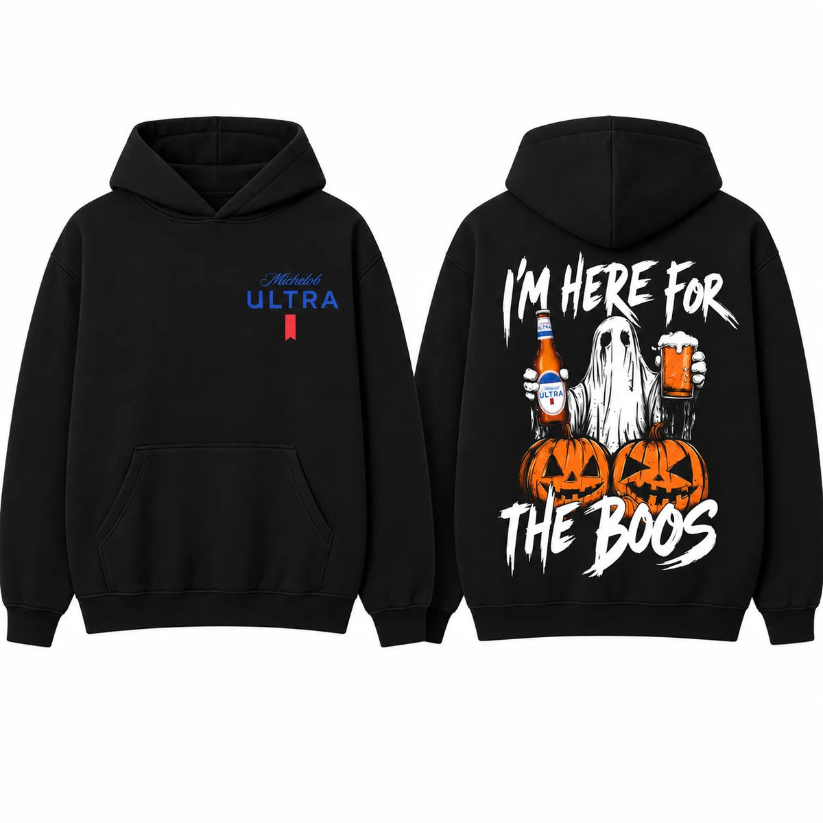 I'm Here For The Boos Funny Halloween Ghost Pumpkin Beer Drinking Vintage Graphic T-Shirt / Sweatshirt / Hoodie