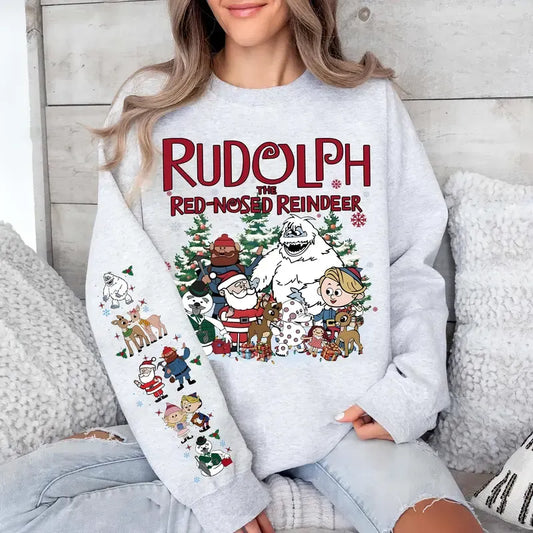 Cute Christmas Friends Reindeer Snowman Santa Print Holiday T-Shirt / Sweatshirt / Hoodie